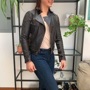Banana Republic Black Distressed Leather Bomber Fitted Women’s Jacket, XS
